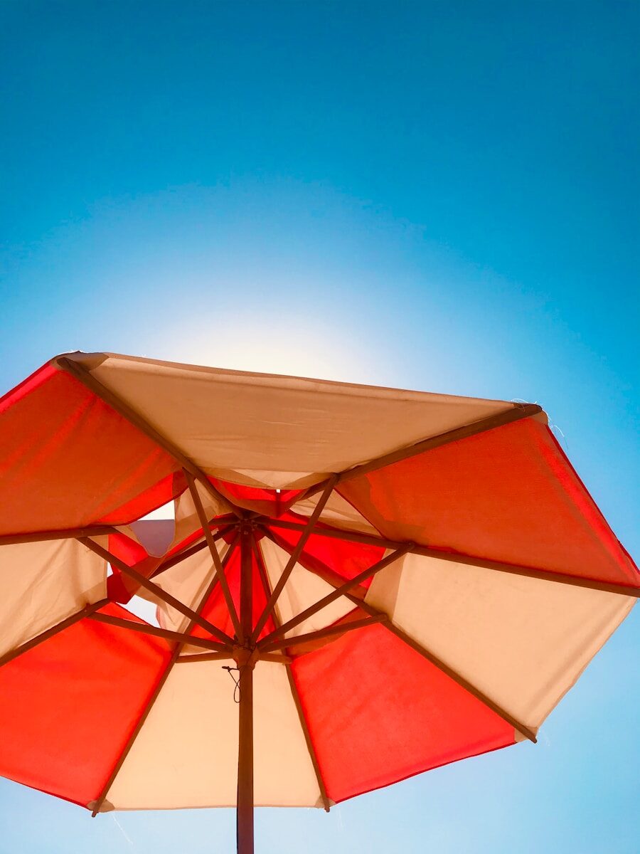 a red and white umbrella